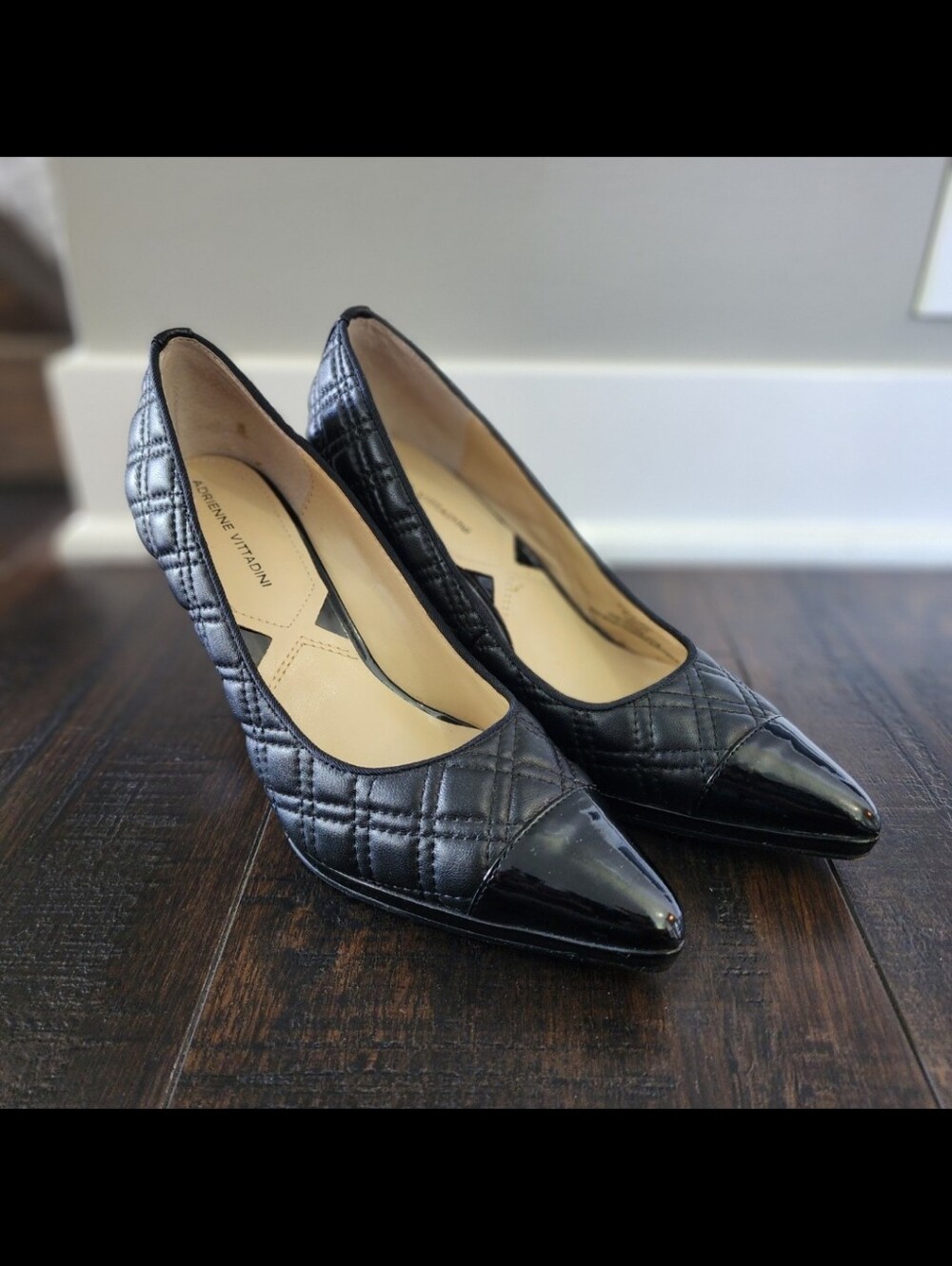 Women's Adrienne Vittadini AV Jantine Black Patent Leather Quilted Heels
